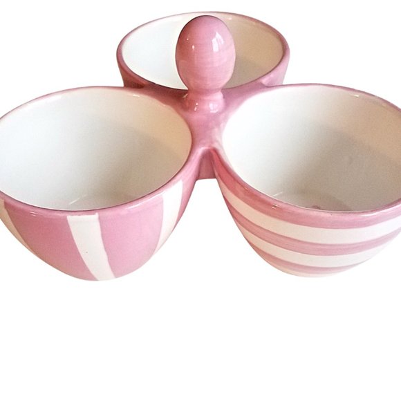 Pampered Chef Help Whip Cancer Pink & White Trio Bowl Dip Server #2069 NWOT - Picture 5 of 6